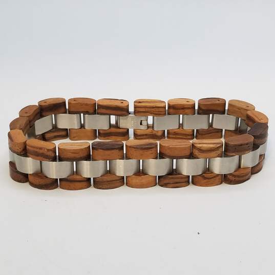 Omen Wood & Steel 8inch Bracelet In Box 45.0g image number 2