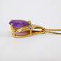 14K Yellow Gold Teardrop Amethyst Round Diamond Accent Pendant Necklace 2.2g image number 3