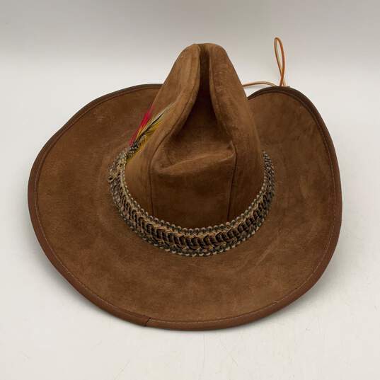 Stetson Mens Brown Leather Wide Brim Feather Cowboy Western Hat Size 7.12 image number 3