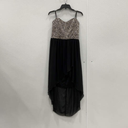 Womens Black Sequin Strapless Fashionable High-Low Shift Dress Size 15 image number 2
