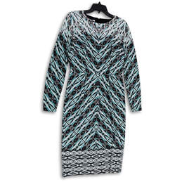 Womens Blue Black Geometric Lined Stretch Long Sleeve Sheath Dress Size 10 alternative image