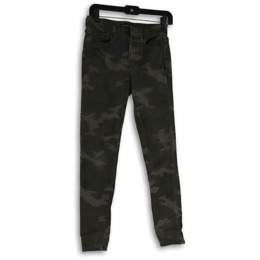 Womens Green Camouflage High Waisted Ankle Skinny Jeans Size 4 image number 1