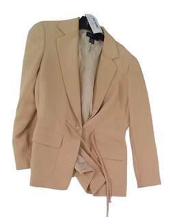 Womens Tan Long Sleeve Notch Lapel 1 Button Blazer Jacket Size 8