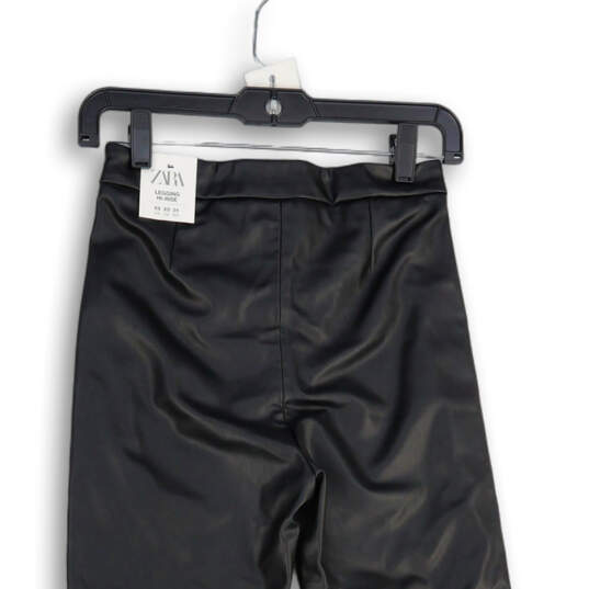 NWT Womens Black Leather Slash Pocket High-Rise Ankle Leggings Size XS image number 4