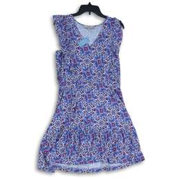 NWT Loft Womens Blue Floral V-Neck Sleeveless A-Line Dress Size LP