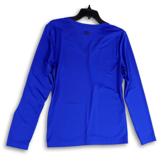 Womens Blue V-Neck Long Sleeve Activewear Pullover T-Shirt Size Large image number 4