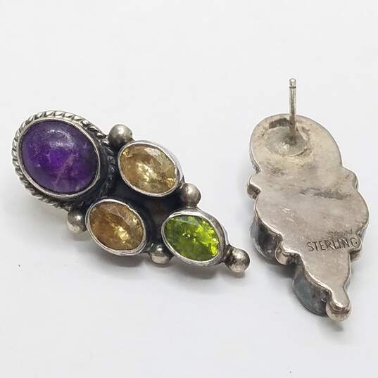 Sterling Silver Assorted Gemstone Post & Dangle Earring Bundle 2pcs. 16.9g image number 4