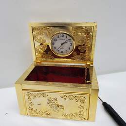 VTG. Arinex Miniature Brass Treasure Chest Clock Figurine Untested P/R alternative image