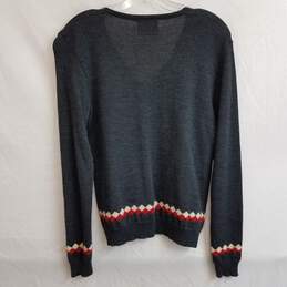 Vintage Young Pendleton navy blue v neck wool sweater with geometric trim alternative image