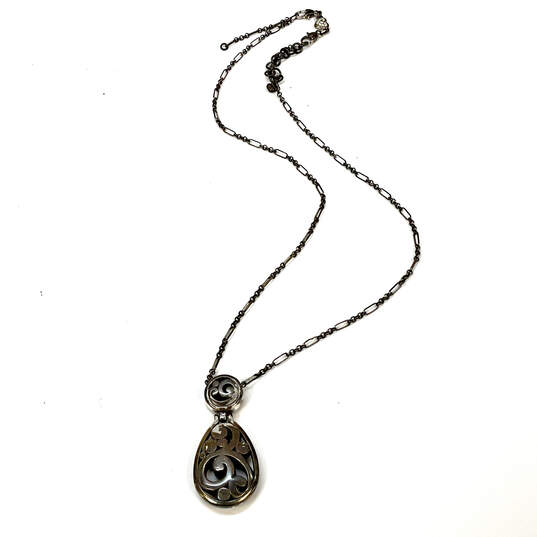 Designer Brighton Silver-Tone Link Chain Teardrop Shape Pendant Necklace image number 2