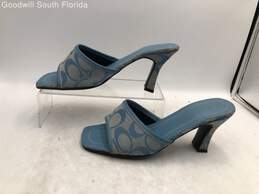 Coach Womens Blue Beige Signature Print Square Toe Slip-On Slide Sandals Size 8