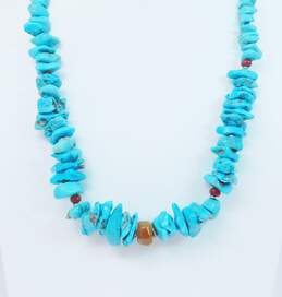 Artisan Sterling Silver Turquoise Nugget & Agate Beaded Necklace 98.6g