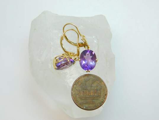 14K Yellow Gold Oval Amethyst Drop Earrings 3.8g image number 8