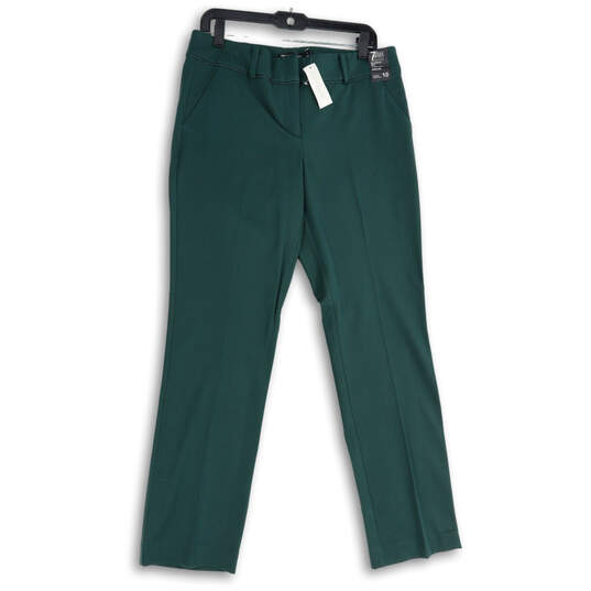 NWT Womens Green Flat Front Stretch Runway Slim Fit Dress Pants Size 10 image number 1
