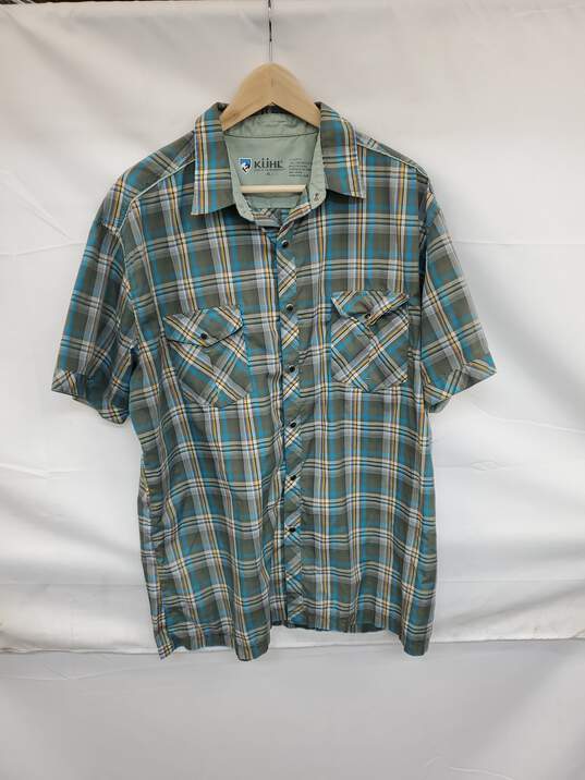Mn Kuhl Eluxur Polyester Green Plaid T Shirt Button Up Sz XL image number 1