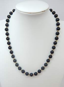 14K Yellow Gold Onyx Bead Necklace 32.4g