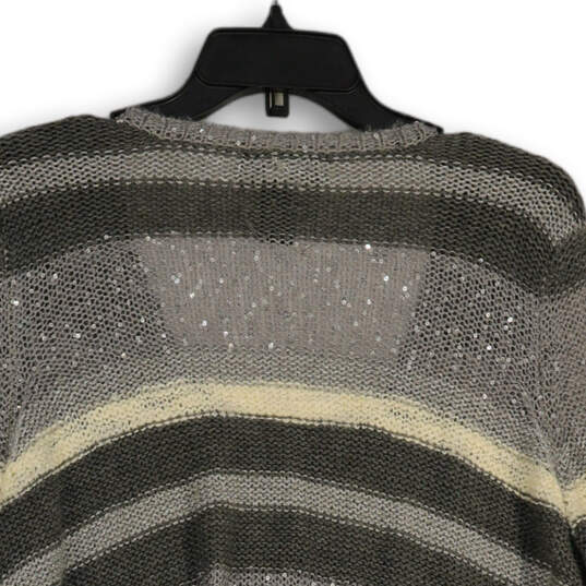 Womens Gray Striped Sequin V-Neck Long Sleeve Pullover Sweater Size 14/16 image number 4