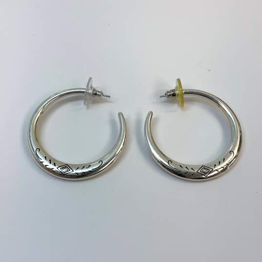 Designer Brighton Silver-Tone Butterfly Clasp Engraved Hoop Earrings image number 2