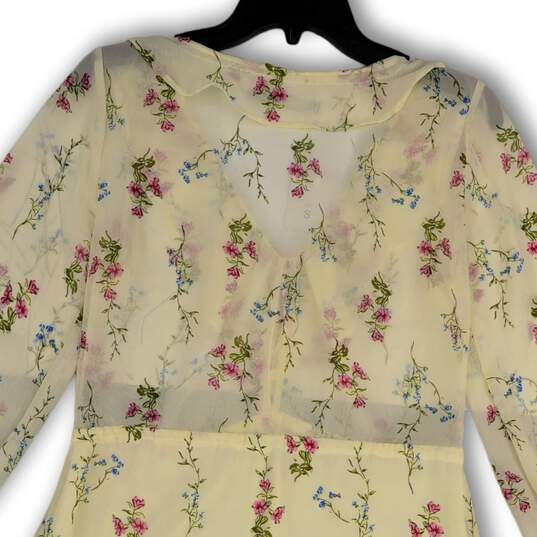 NWT Womens Beige Floral Drawstring Waist Long Sleeve Mini Dress Size S image number 4
