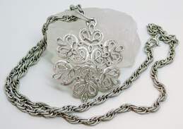 Vintage Crown Trifari Silver Tone Pendant Necklace 49.9g
