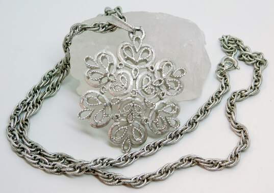 Vintage Crown Trifari Silver Tone Pendant Necklace 49.9g image number 1