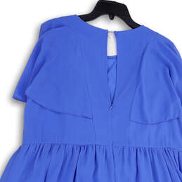 NWT Womens Blue Flutter Sleeve Ruffle Hem Fit & Flare Dress Size 14