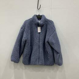 NWT Womens Blue Long Sleeve Zip-Up Teddy Faux Fur Fuzzy Jacket Size XL