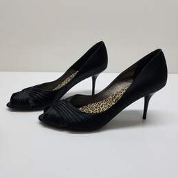 AUTHENTICATED Salvatore Ferragamo Black Satin Peep Toe Stilettos Womens Size 10B alternative image