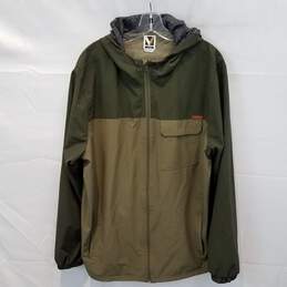 Voyager Long Sleeve Zip Up Green Hooded Outdoor Rain Jacket Adult Size 2XL
