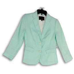 Womens Green Notch Lapel Long Sleeve Flap Pocket Two Button Blazer Size 0