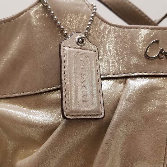 COACH F16312 Gold Metallic Leather Shoulder Hobo Tote Bag image number 9