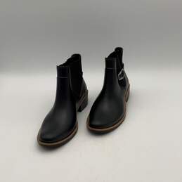 Womens Black Soft Leather Almond Toe Buckle Block Heel Ankle Chelsea Boots Sz 8