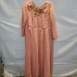 Unbranded Pink Floral Embroidered Long Sleeve Dress No Size