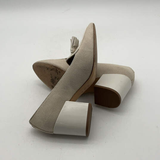 Womens Beige Leather Tassel Almond-Toe Slip-On Block Pump Heels Size 9M image number 4