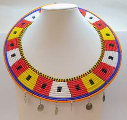 Artisan African Maasai Red Yellow Black & White Medium Collar Necklace