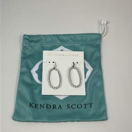 Designer Kendra Scott Silver-Tone CZ Fish Hook Dangle Earrings W/ Dust Bag