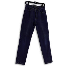 Womens Blue Dark Wash Denim Stretch Pockets Classic Skinny Leg Jeans Size 6