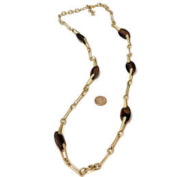 Designer Robert Lee Morris Gold-Tone Brown Stone Link Chain Necklace