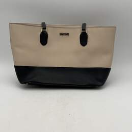Womens Cream Black Leather Double Handle Bottom Studs Shoulder Bag