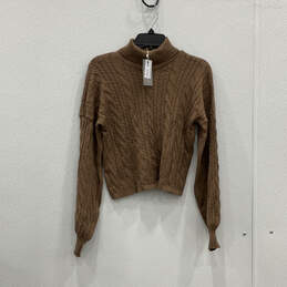 NWT Womens Brown Knitted Long Sleeve Turtle Neck Pullover Sweater Size S