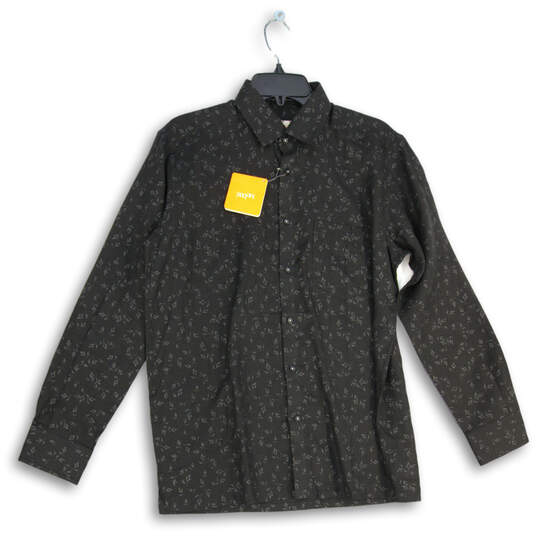 NWT Black Gray Printed Pointed Collar Long Sleeve Button-Up Shirt Size M/38 image number 1