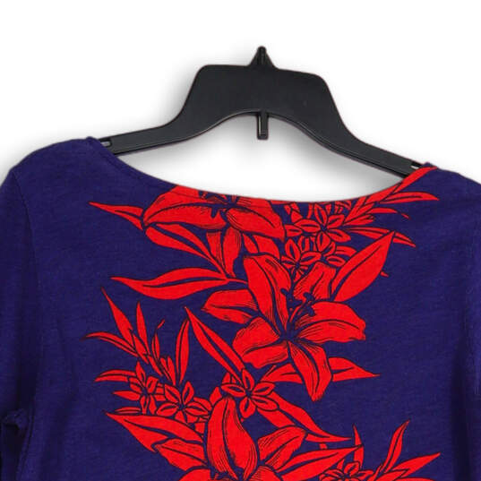Womens Blue Red Floral Boat Neck Long Sleeve Tunic Top Size Small image number 4