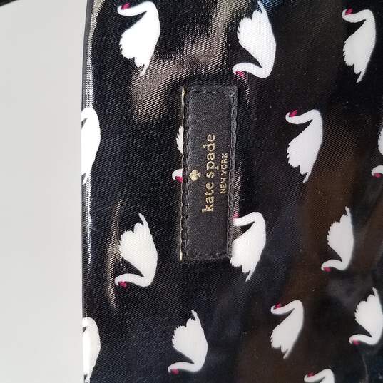 Buy the Kate Spade Black Tote Bag Swan Print Design | GoodwillFinds