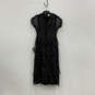 NWT Womens Black Sequin Short Sleeve Cascading Frill Fit & Flare Dress Sz L image number 1