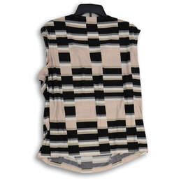 Womens Pink Black Striped Split Neck Cap Sleeve Pullover Blouse Top Size 1X alternative image