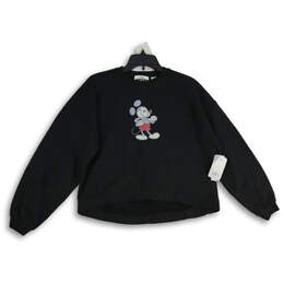 NWT Womens Black Mickey Mouse Crew Neck Pullover Sweatshirt Size Small