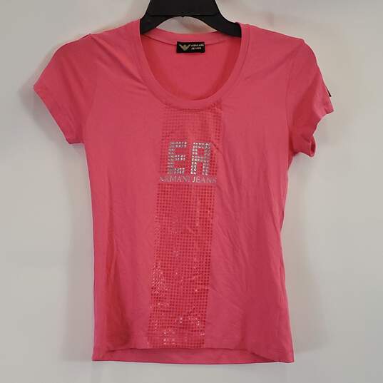 Armani Jeans Women Pink Studded Logo Tee S image number 1