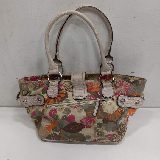 Guess Cream Floral Beaded Canvas Satchel Bag image number 2