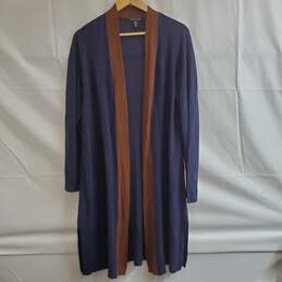 Eileen Fisher Midnight Blue Tencel Silk Long Knit Cardigan Sz M