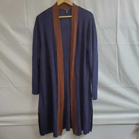 Eileen Fisher Midnight Blue Tencel Silk Long Knit Cardigan Sz M image number 1